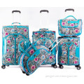 2014 newest hot sale color flower PU leather 4 spinner wheels trolley bag